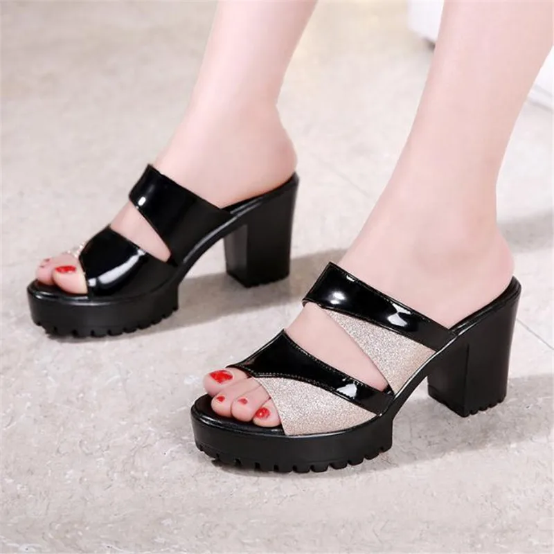 

Women Slippers Summer Wedding Shoes High Heels Slides Ladies Slippers for Office Plus Size 32-43 Block Heel Platform Slides