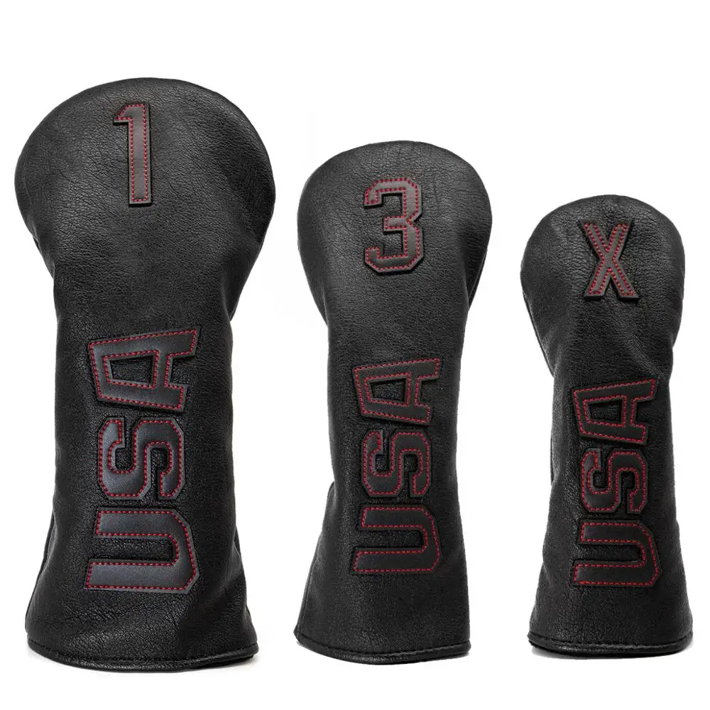 

Golf Club Headcover Set,USA Driver Covers Fairway Wood Cover Hybrid Cover Leather Golf Wood Cover for Driver Fairway Hybrid