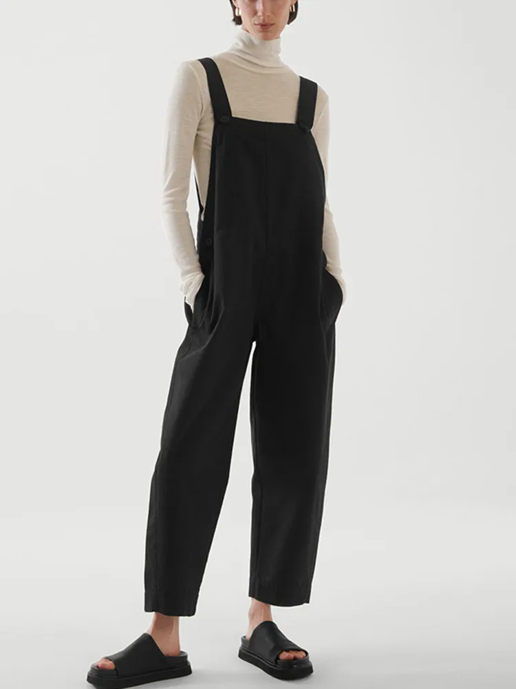 

Women's Casual Black Cotton Rompers 2022 Spring Summer New Barrel-shaped Overalls Loose Female Female Jumpsuits