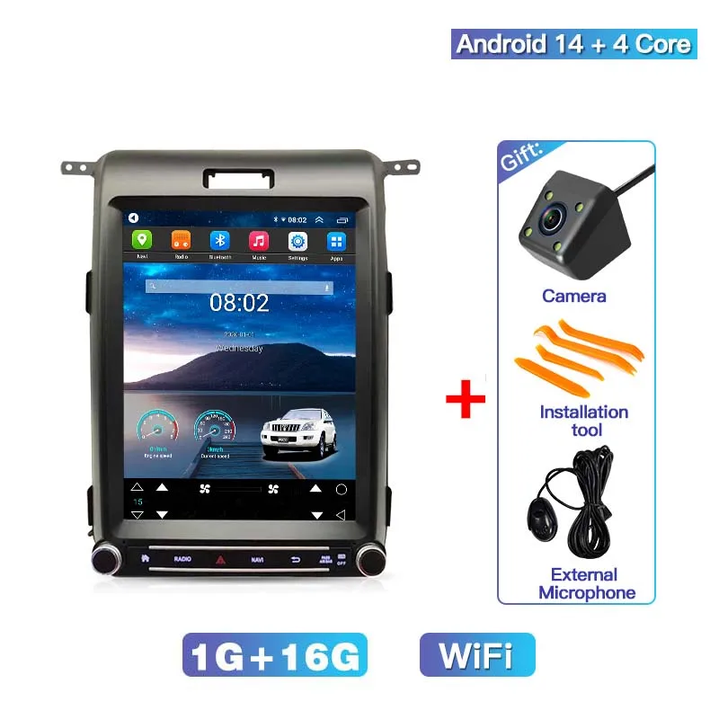 

12,1-дюймовый Android14 автомобильный радиоприемник с вертикальным экраном для Ford F150 2013-2015, мультимедийный видеоплеер, стерео GPS Navi 4G DSP Carplay