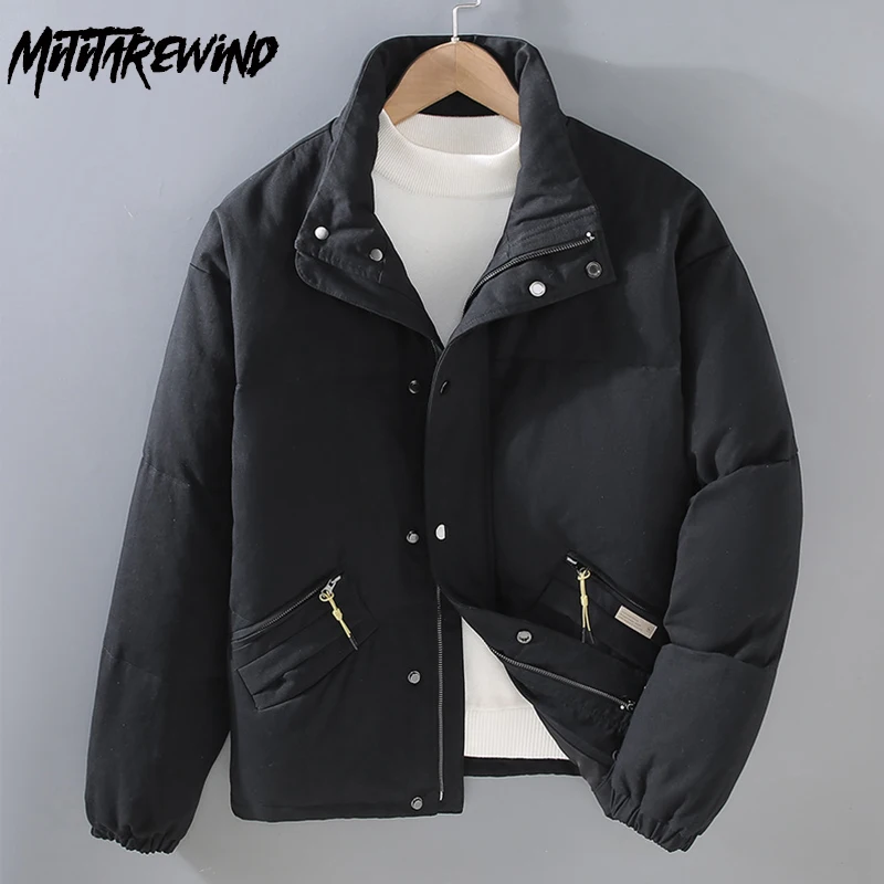 

Мужской повседневный пуховик с воротником-стойкой, Серый Повседневный пуховик свободного покроя в японском стиле ретро, теплая черная Молодежная куртка-пуховик с воротником-стойкой, зима 80%