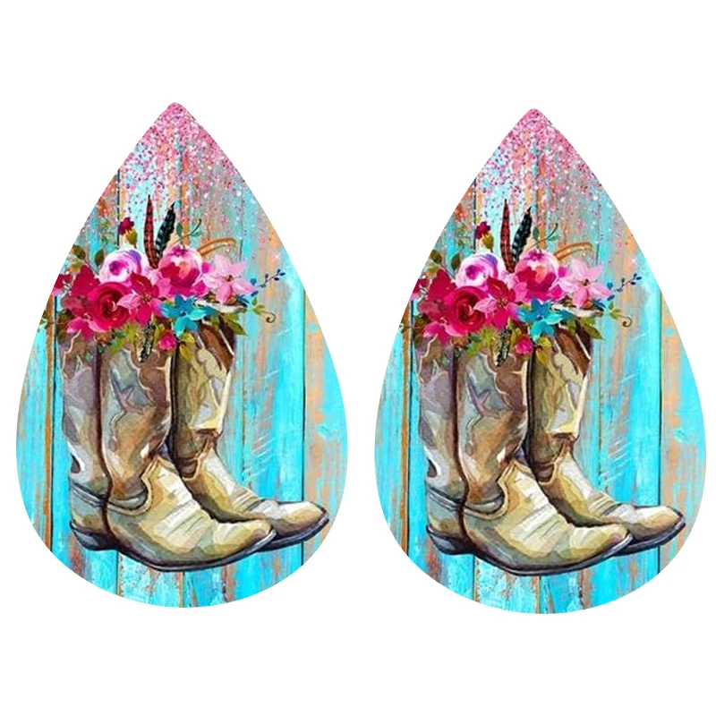 

serape cow earrings western cowboy faux leather teardrop double side print 2022 new style