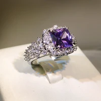 delicate 925 silver color ring rectangle purple zircon open finger ring wedding jewelry accessories for women