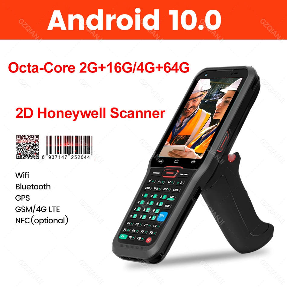 

Android 10 Handheld Terminal Rugged PDA with Pistol 2D QR Code Barcode Honeywell Scanner Data Collector NFC 4G 64G for Inventory