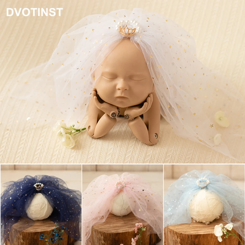 Dvotinst Newborn Baby Photography Props Princess Bride Romantic Fairy Veil Crown Blingbilng Starry Headdress Studio Shoots Props