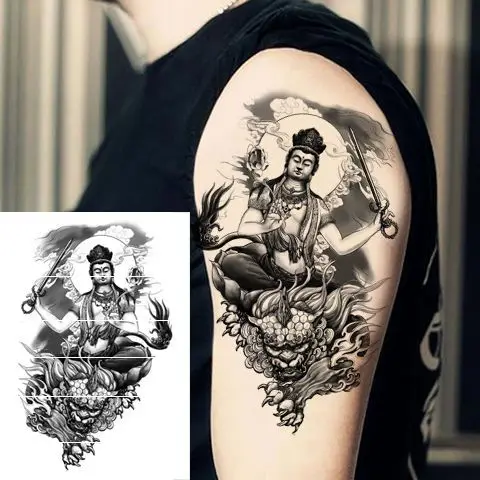 

Manjushri Avalokitesvara Flower Arm Tattoo Sticker Fake Tattoos Waterproof Festival Accessories Cute Tatoo Hotwife Art Wholesale