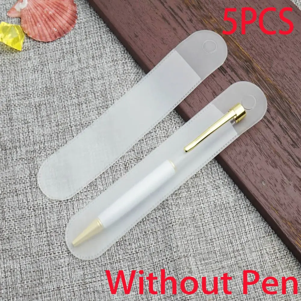 

5PCS Business Affairs Round Glossy Solid Color Plastic Translucent Pen Pouch Pencil Bag