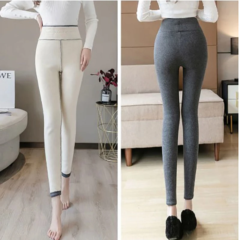 Winter Women's Thicken Lambwool Leggings Fleece Lined Ankle-Length Pants Casual Warm Leggings Trousers Hight Waist Pantalon New