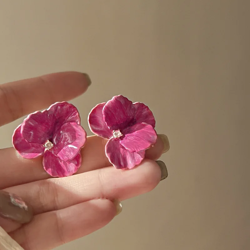

Arrival Trendy Sweet Oil Painting Pink Flower Dangle Earrings for Women Korea 2023 New Metal Earring Jewelry Party Birthday Gift