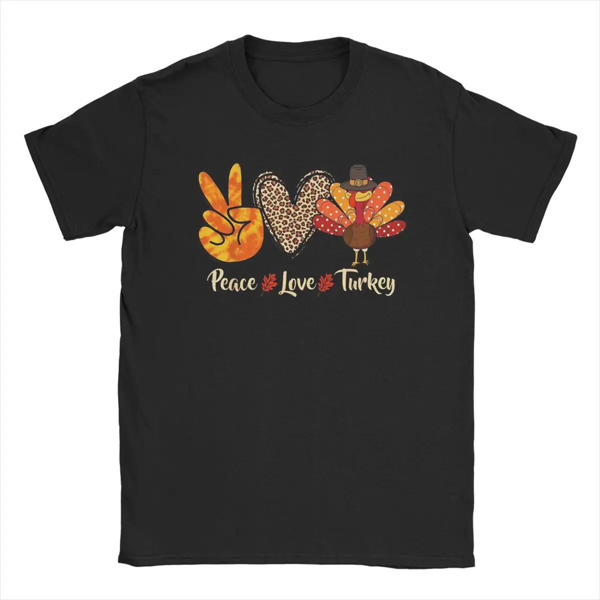 Men's Peace Love Turkey Little Pilgrim Thanksgiving T Shirt Pure Cotton Clothing Short Sleeve Round Neck Tee T-Shirts