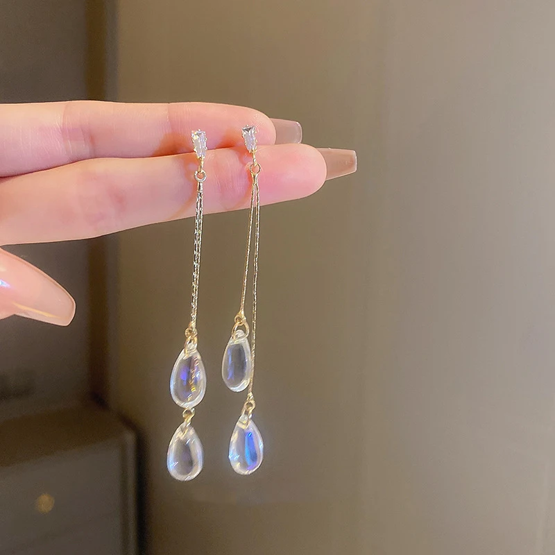 

Zircon Water Drop Tassel Niche Simple Long Stud Earrings For Women Korean Fashion Earring Daily Birthday Party Jewelry Gifts