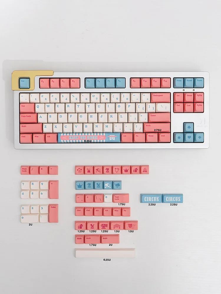 

Circus Troupe Theme XDA Keycaps for Mechanical Keyboard Pink White PBT 139 Keys Dye Sublimation GK61 Anne Pro 2 Game PC