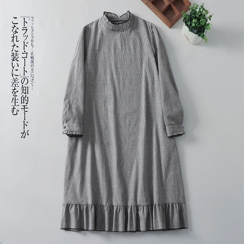 Фото NYFS 2025: весна-осень, новые винтажные свободные женские платья, Vestidos Robe Ete Femme Elbise, хлопковое льняное платье с длинными рукавами и принтом №1