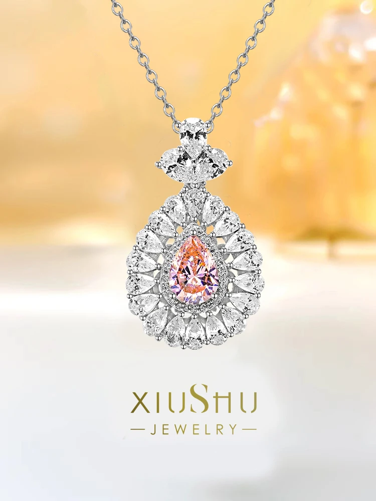 

Новый модный бриллиантовый кулон из серебра 925 пробы, Роскошный Розовый бриллиантовый кулон в форме Груши Из высокоуглеродистого бриллианта, универсальный дизайн