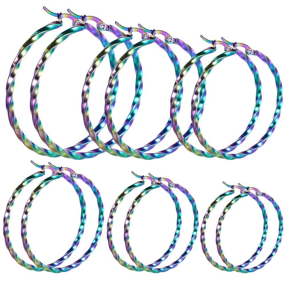 

Mix Wholesale 13/23/33/43/53/63 MM Colorful Stainless Steel Hoop Earrings for Women Girl Round Earing Hoops Piercing Cool Earing