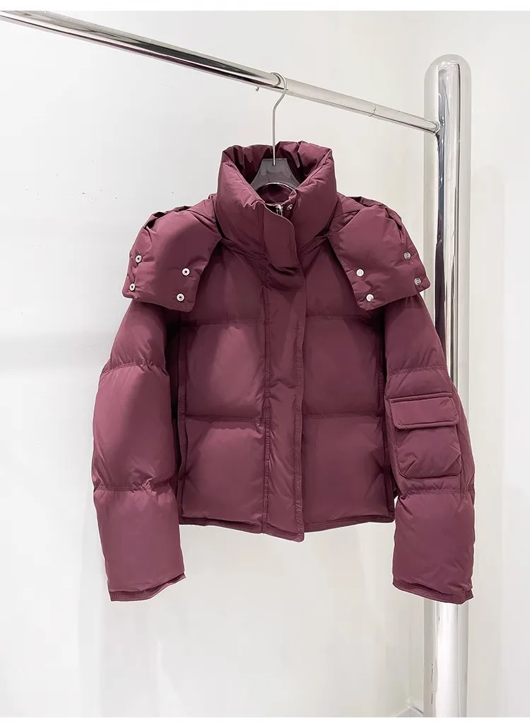 Женский пуховик с капюшоном зимний теплый на белом утином пуху 90 Повседневная