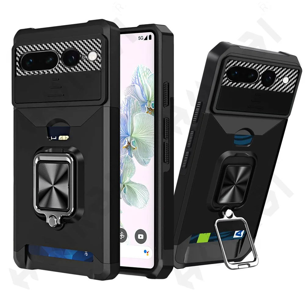 

For Google Pixle 7 6 Pro Case Sliding Camera Cover Heavy Duty Protective Pixel 7 Case with Card Holder Magnetic Kickstand Case