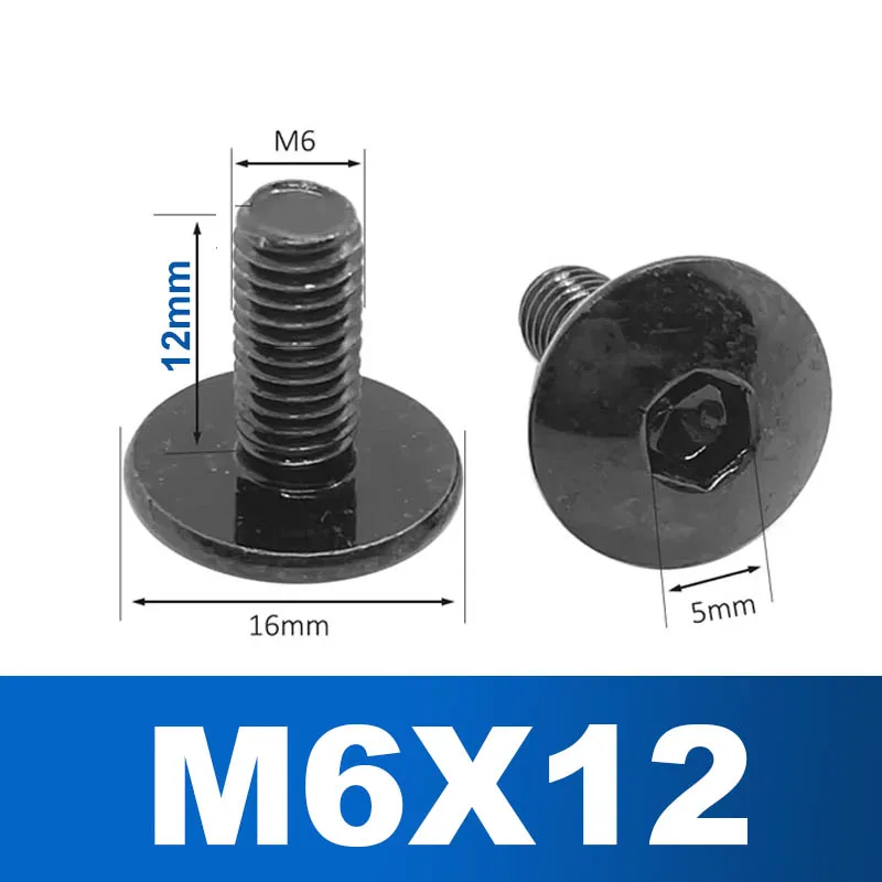 

10 шт. черные большие винты с шестигранной головкой и плоской головкой, болты M6 12/16/20 мм, оцинкованное антикоррозийное покрытие для мотоциклов, скутеров, задние пластины