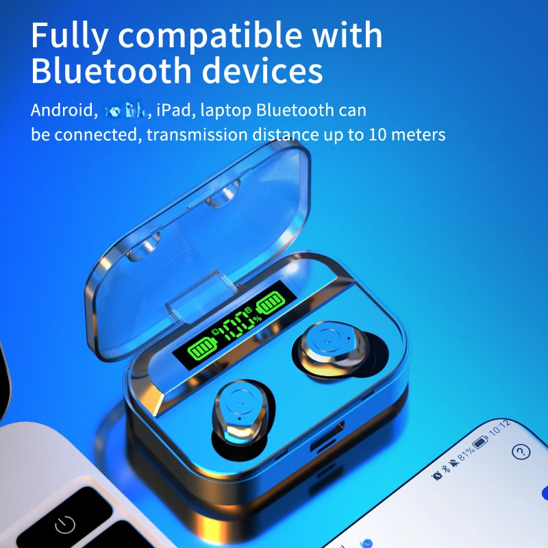 

TWS Bluetooth 5.1 Earphones Charging Box Wireless Headphone 9D Stereo Sports Waterproof Earbuds Headsets With Microphone