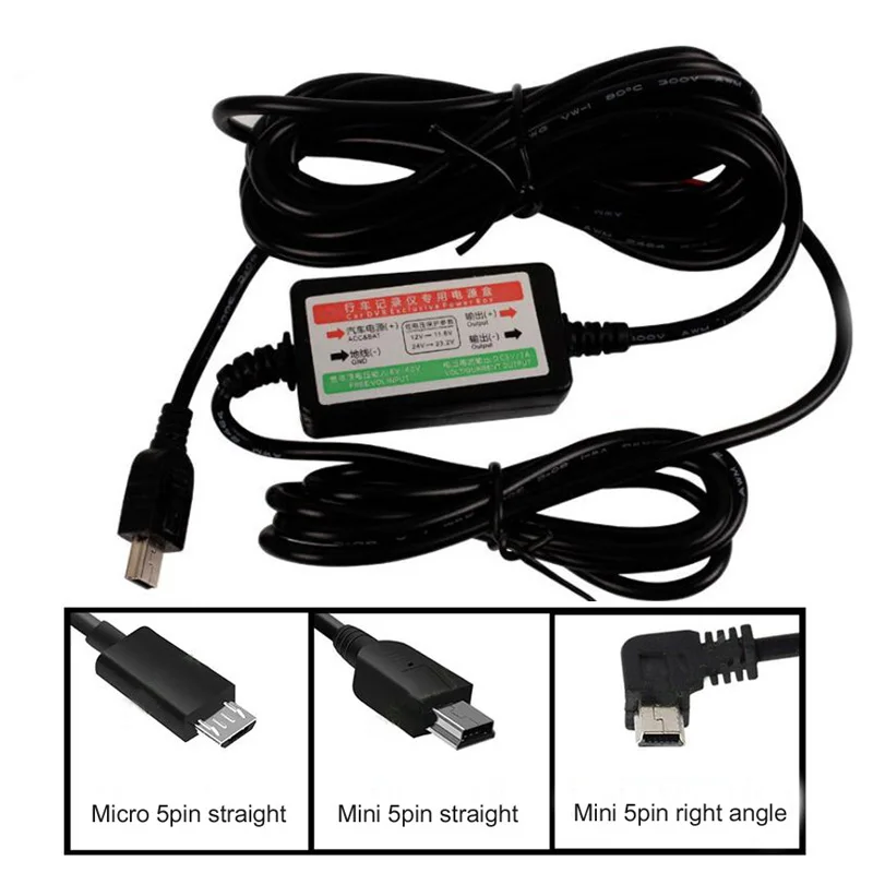 

Output 5V 3A Mini Mico USB Ports Car OBD Adapter Exclusive power Cable w/ 3.5m Cable For Navigation DVR Charging, Input 8V-40V