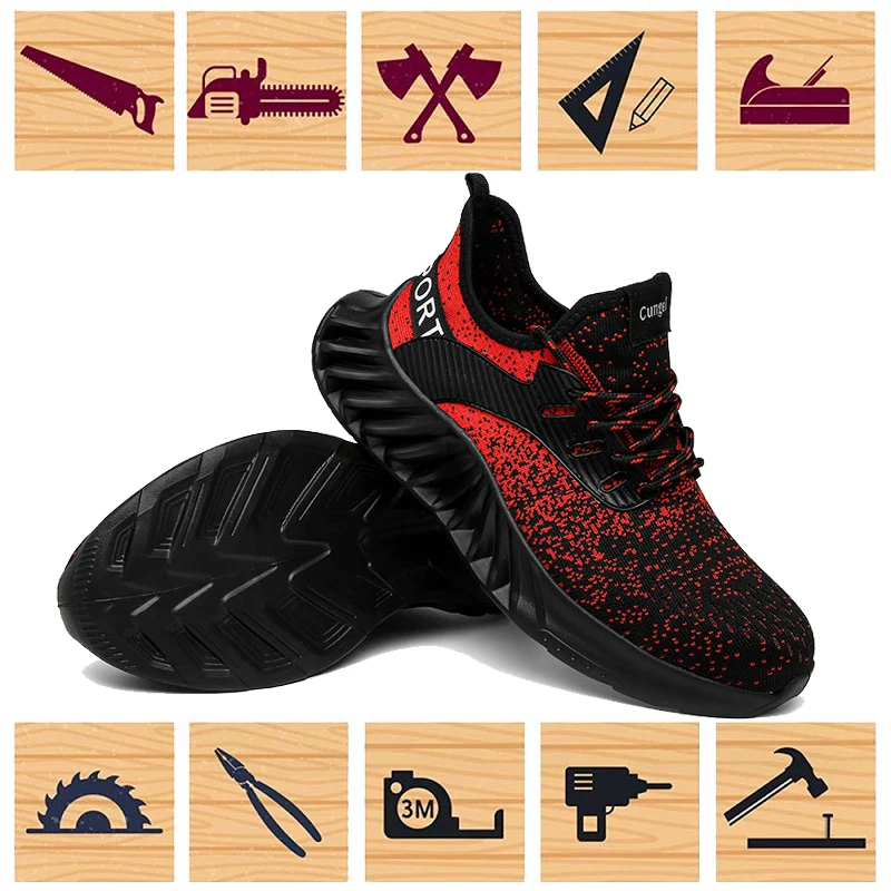 

Men Indestructible Work Safety Shoes Women Steel Toe Shoes Work Boots Lightweight Breathable Composite Toe Sneakers EU Size39-46