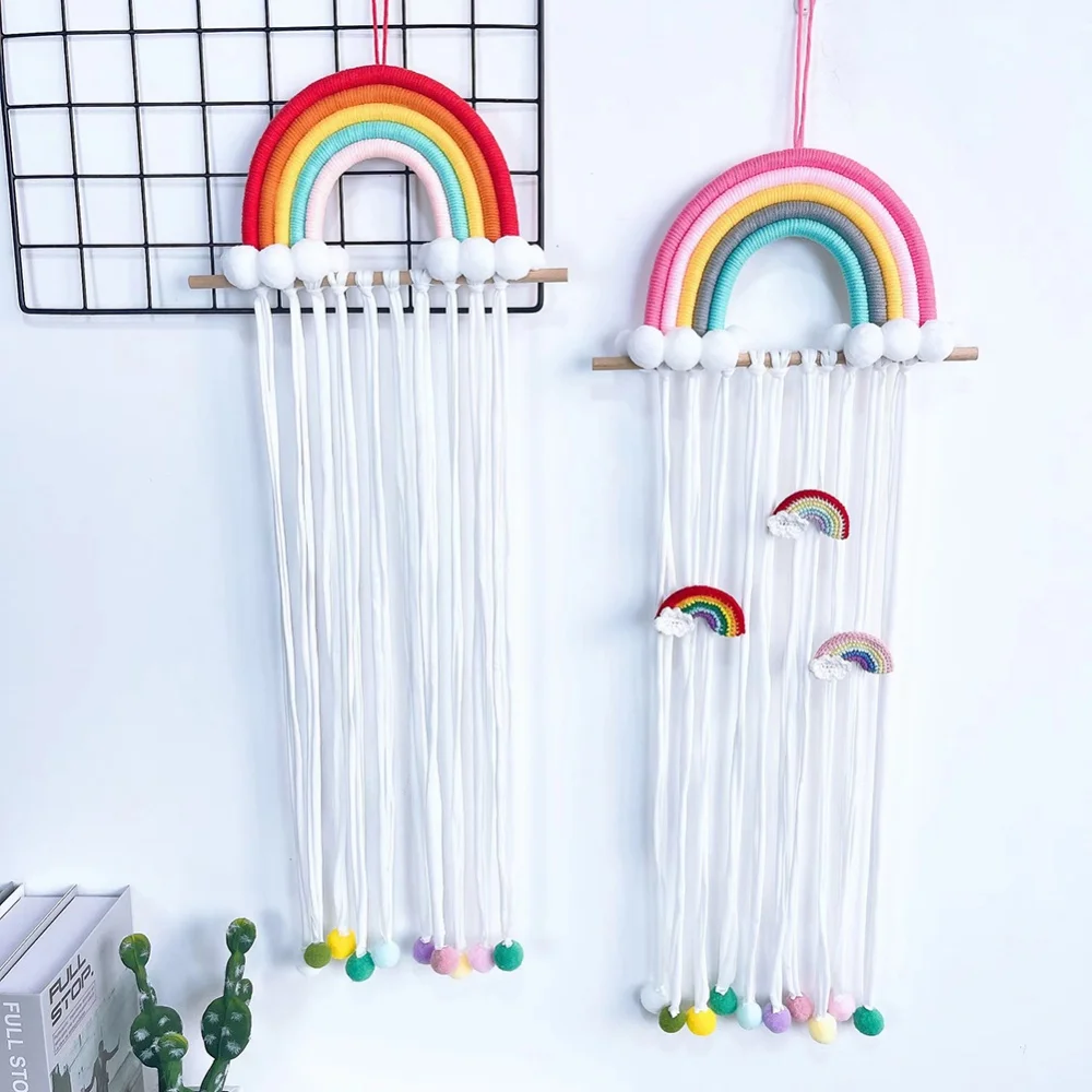 

Nordic Macrame Rainbow Tassel Hair Bow Holder Wall Hanging Decoration Hair Accessories Organizer Cotton Rope for Baby Girls Room