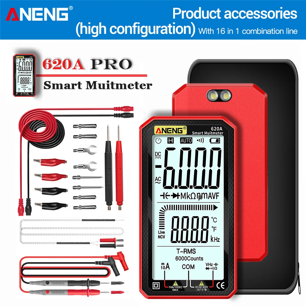 

ANENG 620A Digital Smart Multimeter Transistor Testers Auto Electrical Capacitance Meter Temp Resistance 6000 Counts True RMS