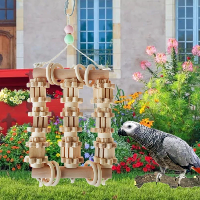 Игрушка для попугаев F2TE "Bird Chewing Toy" для клетки, грызунок из натурального дерева, блоки и посадочное место для средних и больших попугаев и птиц.
