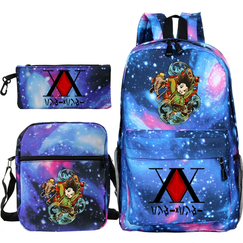 

Japanese Anime Hunter X Hunter Backpack 3pcs Set Students Cartoon Anime Schoolbags Boys Girls Knapsack High Capacity Rucksack