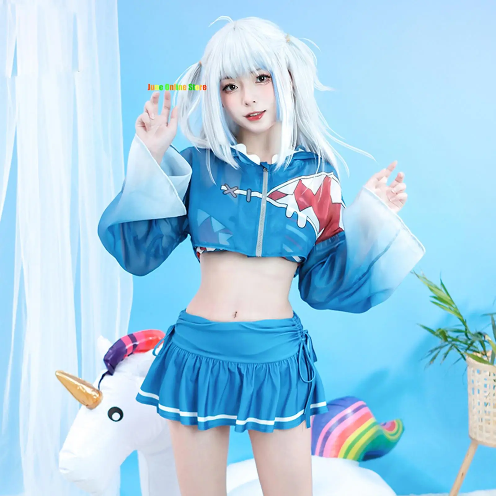 

Youtuber Cosplay Hololive Gawr Gura Costume Swimsuit Eng Shark Costumes for Women Hat Suit Halloween Anime Cosplay Girl