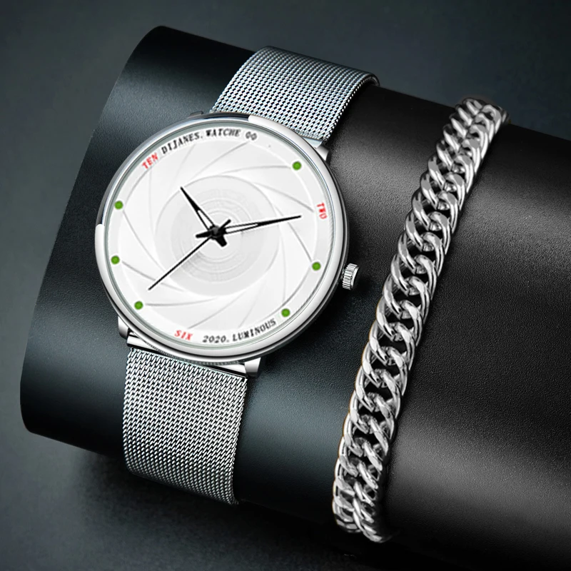 

часы мужские Модные мужские часы из нержавеющей стали с сетчатым браслетом, деловые кварцевые наручные часы, мужские серебряные браслеты, п...