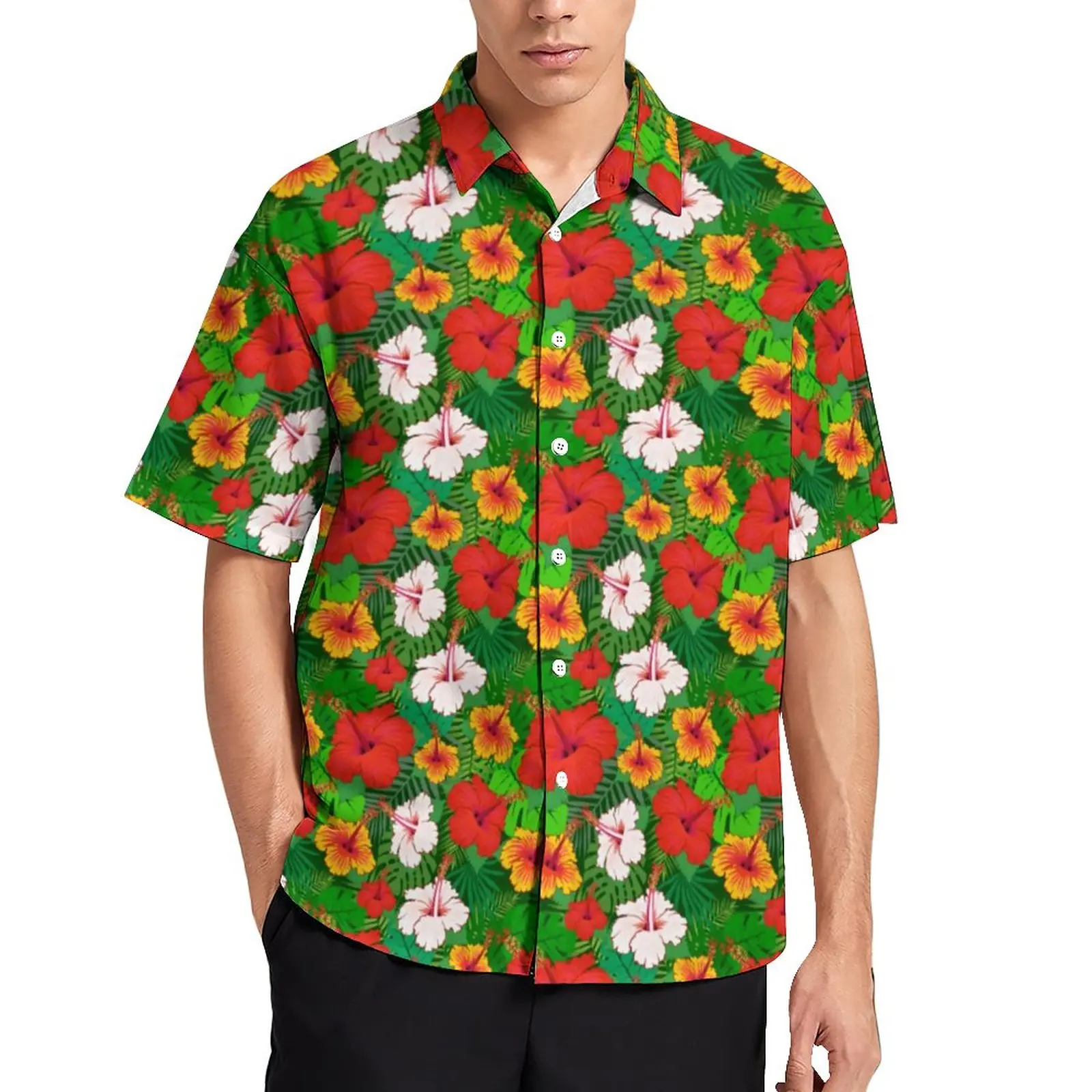 

Цветная яркая повседневная рубашка с цветочным принтом, Пляжная Свободная рубашка, Гавайские винтажные блузки, Одежда большого размера на заказ