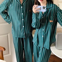 Luxury Brand Green Loose Women's Winter Pajamas Set Long Sleeve Singer Breast Top and Pants Couples Night Wears Free Shipping