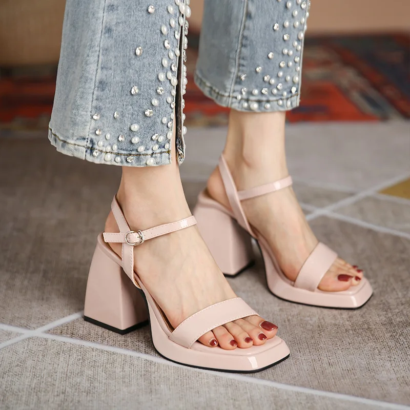 

5cm New Fashion Sandals Waterproof Platform Low Heels Ankle Wrap Party for Women Shoes 39