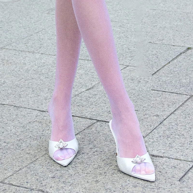 Розовые сандалии CHMURY на высоком каблуке остроносые женские мюли