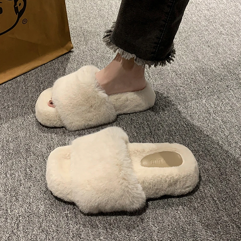 

Шлепанцы женские на платформе, роскошные сандалии средней высоты, меховые шлепанцы, мягкая обувь из искусственного меха в римском стиле, на плоской подошве, лето 2023