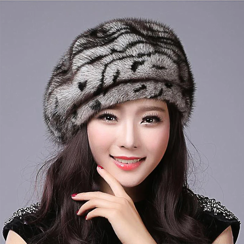 Mink Fur Berets For Women Winter Real Mink Hair Hats Female Stylish Warm Natural Whole Fur Luxury Cap Earflap Anti Cold Snow Hat