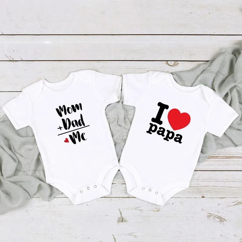 

I Love Mom Dad Printed Newborn Onesies Summer Newborn Baby Clothes Cute Toddler Onesies Boys Girls Short Sleeve Onesies Set
