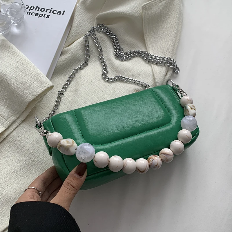 

Luxury Lady Beading Cute PU Leather Crossbody Sling Bag for Women 2022 Trendy Summer Female Chain Brand Shoulder Handbag