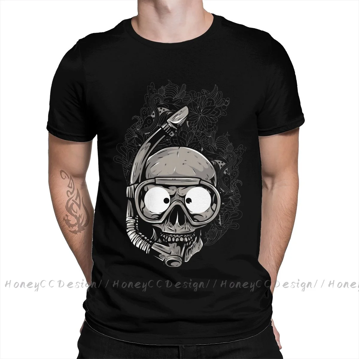 Scuba Diver skull T-Shirt Men Top Quality 100% Cotton Short Skull Head Diver With Tribal Summer Sleeve asual Shirt Loose Tees