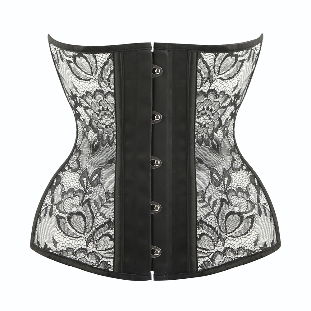 

Black Lace Floral Embroidery Applique Mesh Underbust Bustier Corset Waist Cincher Corsets Top Women Body Shaper Sexy Lingerie