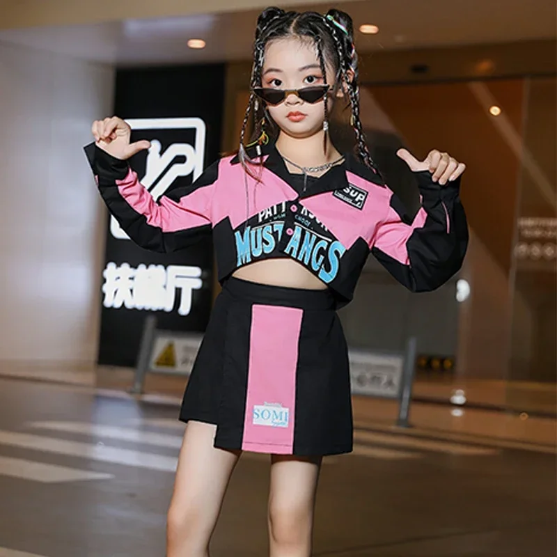 Одежда в стиле хип-хоп для девочек Kpop наряд джазовых танцев куртка юбка детский