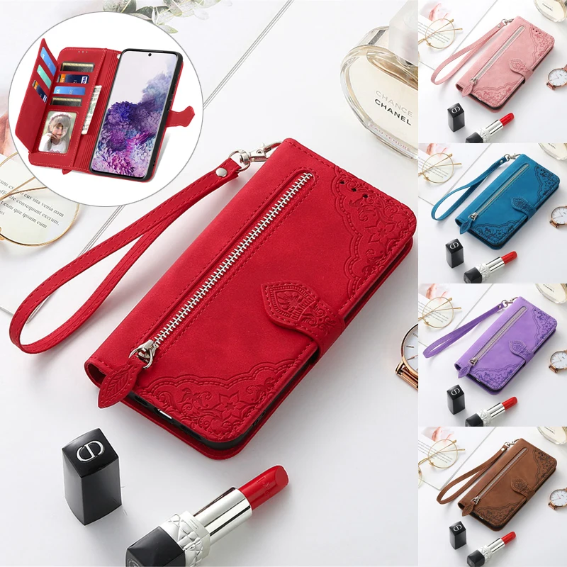 

Wallet Embossed Hand Strap Leather Cover For Samsung Galaxy M10 M13 M14 M21 M23 M32 M33 M40S M52 M53 M54 M62 F14 F52 S23 S22 S21