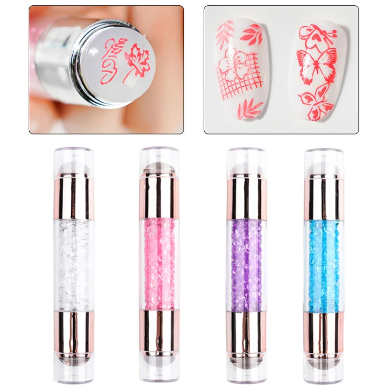 

3Pcs/Set Nail Art Stamp Silicone Head Crystal Print Plating Double Head with Scraper&Drill Stamper Stamping Plate Manicure Tools