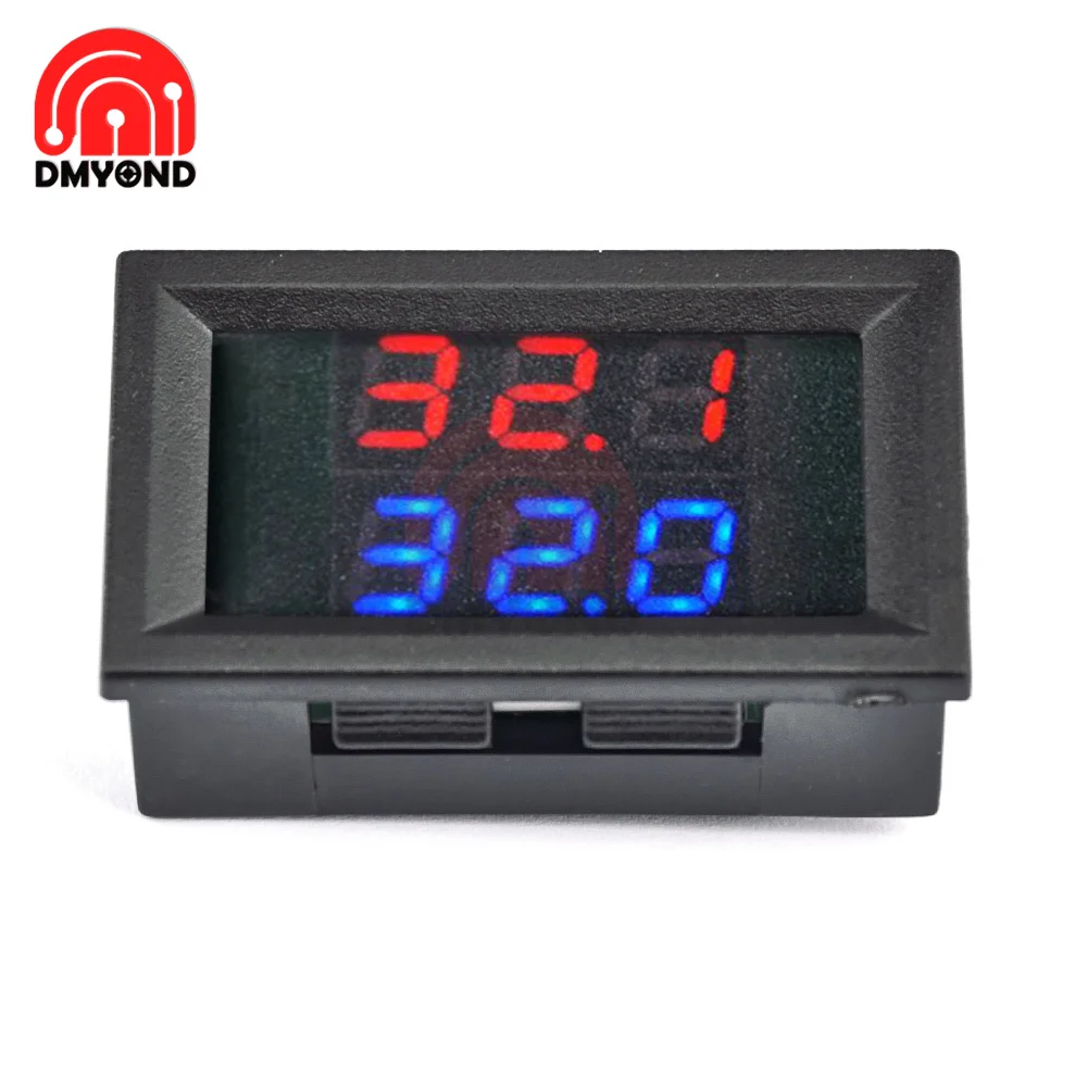 

DC 4-28V LED Display Dual Red Blue Digital Temperature Sensor Thermometer With NTC Dual Probe Cable