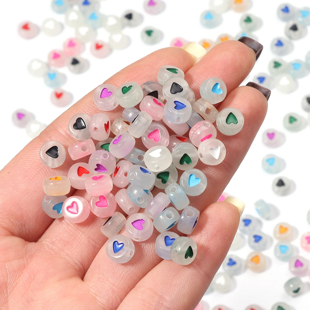 100 шт. 7x4 мм акриловые светящиеся бусины цвета сердца любви круглые свободные