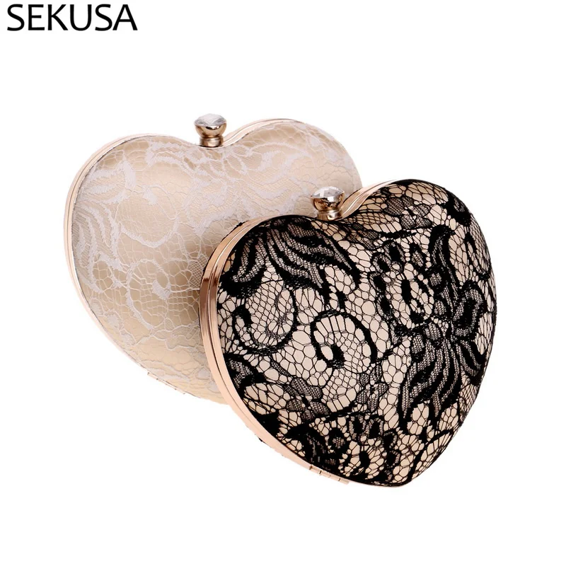 

Fashion Lace Woman Bags With Hollow Out Style Luxury Evening Bags New Arrival Heart Female Party Handbags