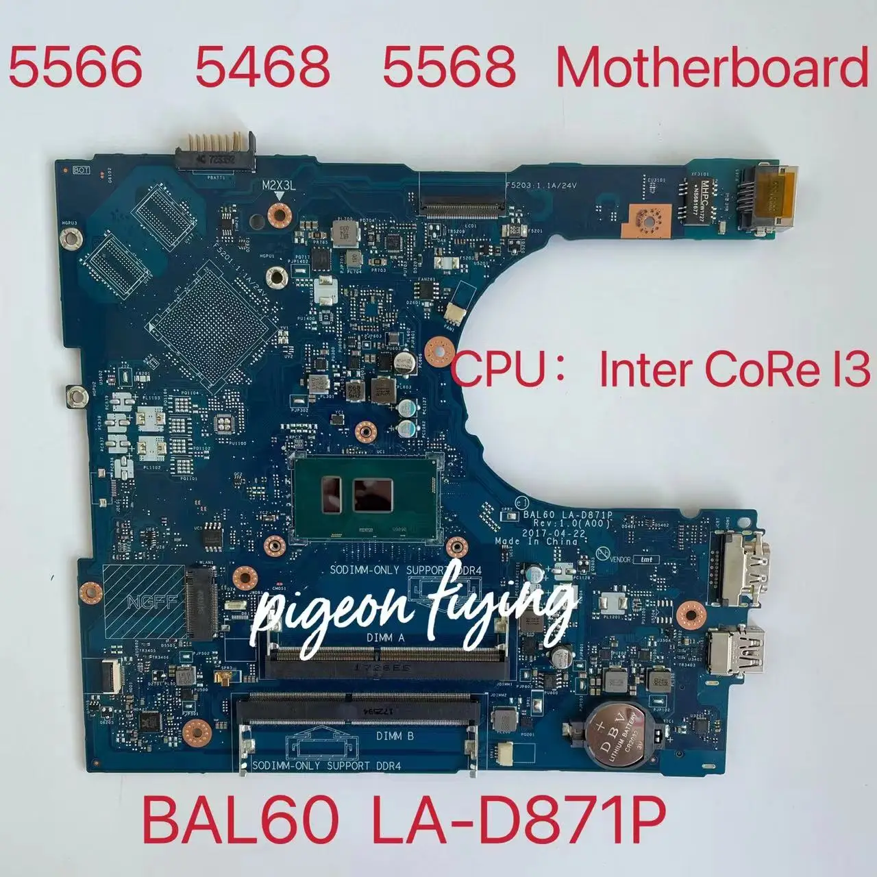 

For DELL Inspiron 15 5566 5568 5468 Laptop Motherboard BAL60 LA-D871P Mainboard CN-0DMD9K 0KCKCP 0DPC8T With i3 CPU 100% Test OK