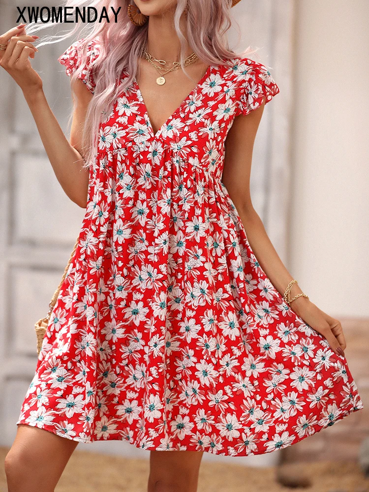 

платье мини женское,платье женское летнее 2022,платья в цветочек женские модные,красное пляжное платье,повседневные летняя одежда женская