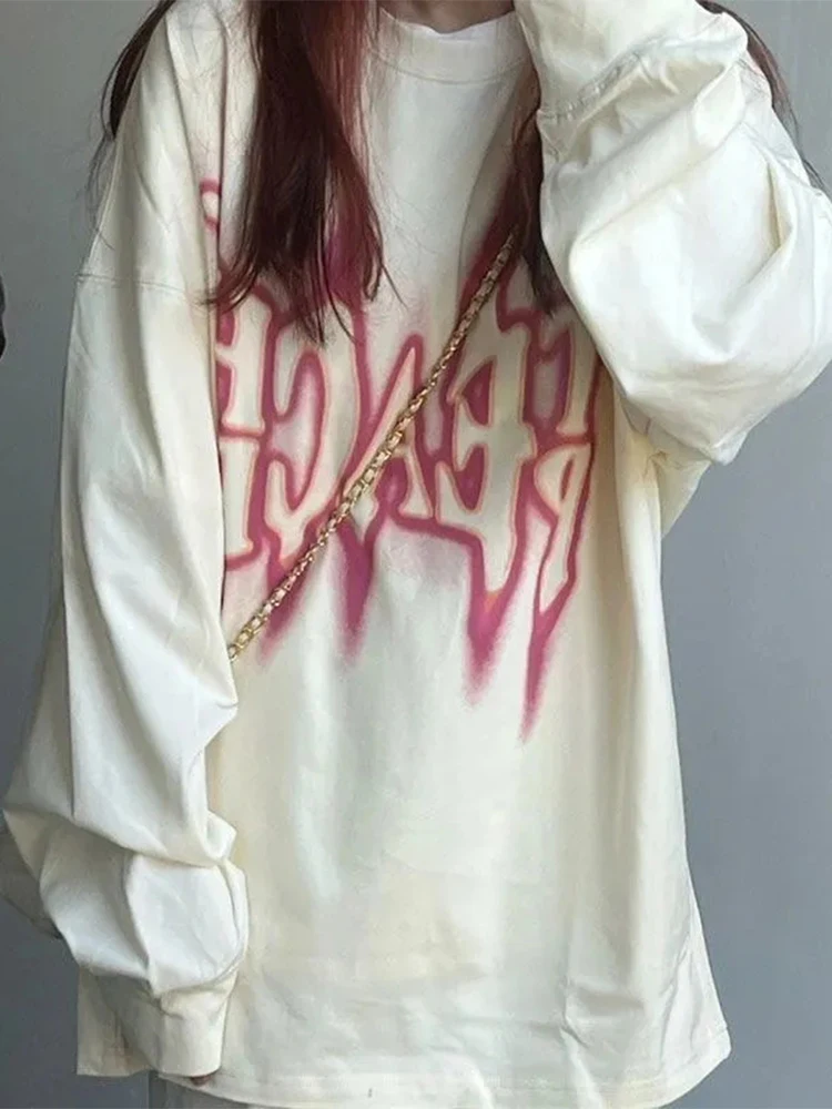

Oversized T-Shirts Women Y2K Long Sleeve Tops Female Autumn Letter Graphic Printed T Shirt Ladies Korean Style Casual Loose Tees